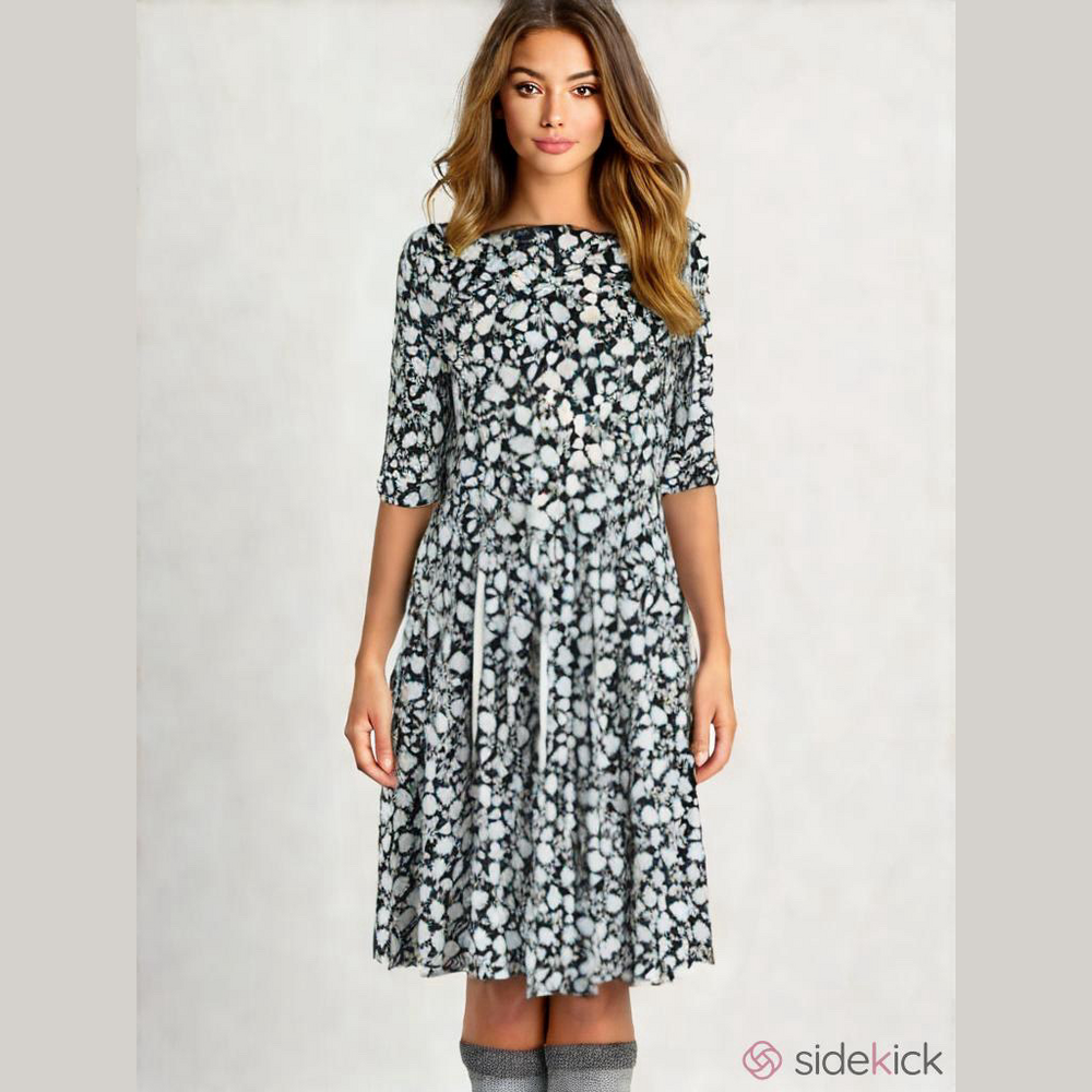 Talbots Dress Women’s 1XP Navy/Cream Floral Print Midi Length